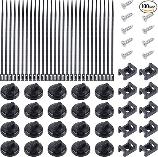 20 PCS Magnetic Zip Tie Mounts Base Neodymium Magnets & 60 Pcs Releasable Cable Zip Ties & 20 Pcs Zip Tie Saddle Type Mounts, Magnetic Cable Zip Tie Holders Base for Cable Wire(100 Pcs)