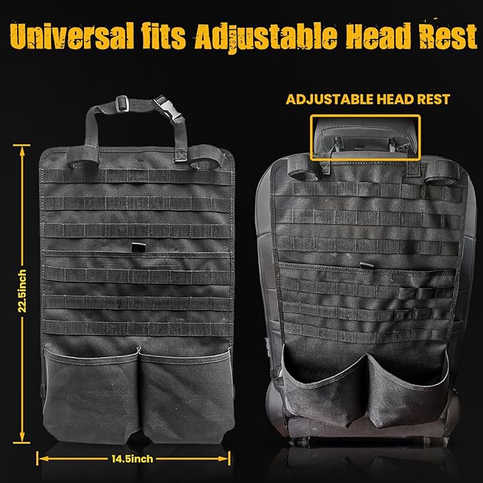 Tactical Car Seat Back Organizer, MOLLE Vehicle Seat Panel for Hunting Gear Storage, 2 Pack