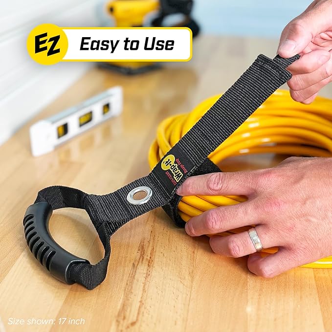 Easy-Carry Wrap-It Storage Straps - Assorted 3-Pack Black with Grommet - Power Cord Organizer Carrying Straps for RV Hose Storage and Accessories
