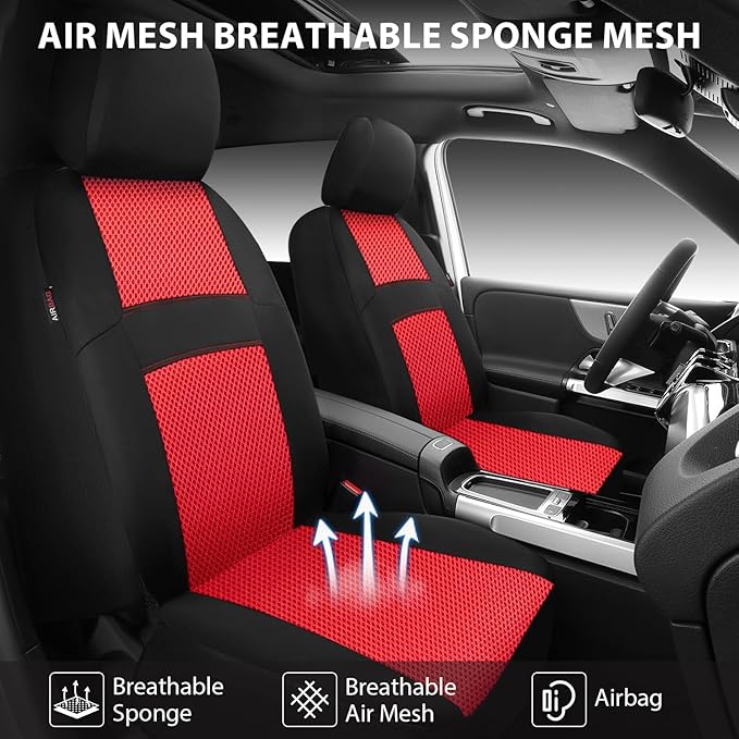 CAR PASS Car Seat Covers Front Seats Only, 3D Air Mesh Car Seat Cover with 5mm Composite Sponge Inside,Airbag Compatible Universal Fit for SUV,Vans,sedans, Trucks, Automotive Interior Covers(Black Red