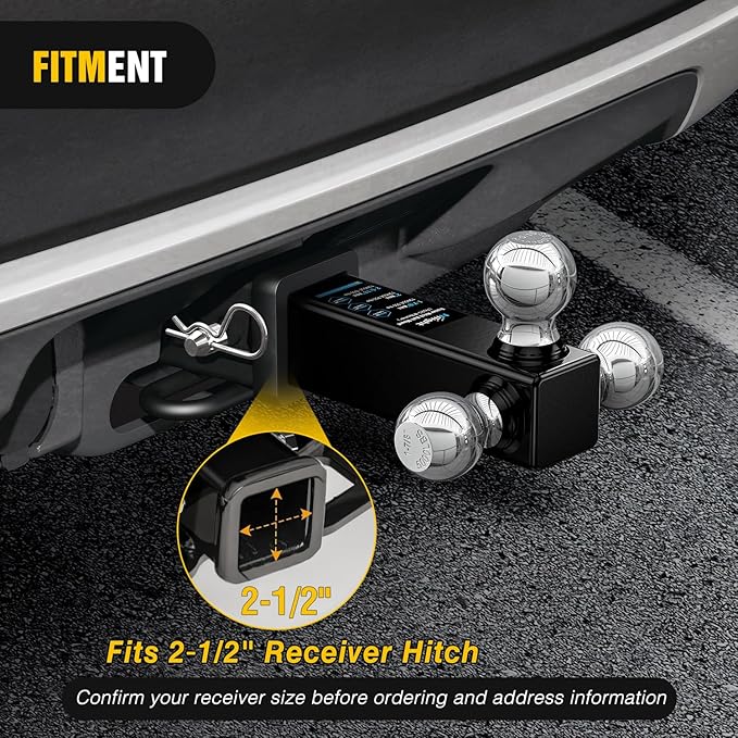 Nilight Multi-Ball Trailer Hitch Ball Mount, 1-7/8, 2, 2-5/16-Inch Balls, Triple Ball Mount fits 2-1/2-Inch Hitch Receiver, Chrome Plating