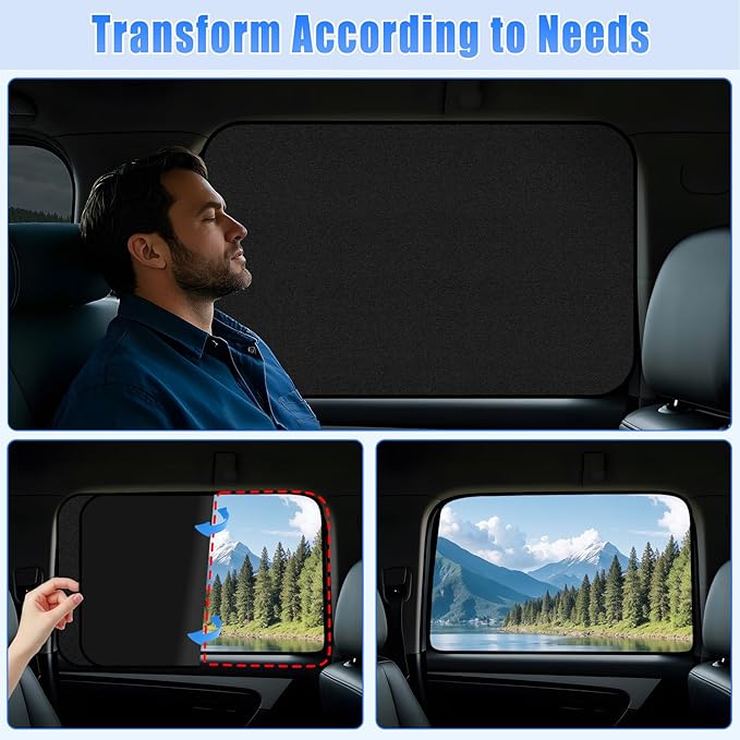 ZATOOTO Car Window Covers for Rear Side Window Curtains Suede Sun Shade for Privacy Blackout for UV Protection, Car Shades for Large Rear Window, 21.2×39.3in
