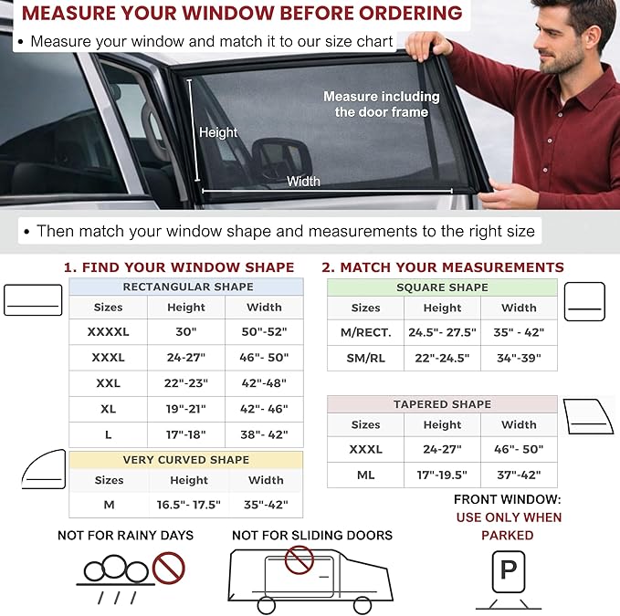 XXXXL/Truck Side Window Sun Shade (9 Sizes) - Front or Rear Slip-On Screens for Sun, Heat, Bugs & Privacy Protection, 2-Pack by Qualizzi