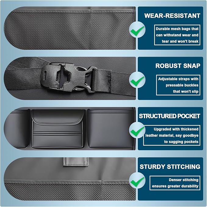 Car Backseat Organizer with Foldable Table Tray – Leather Seat Protector Kick Mats for Kids & Pets, 8 Storage Pockets Travel Organizer with Touch Screen Tablet Holder for SUV Truck Family Road Trips