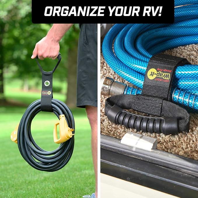 Easy-Carry Wrap-It Storage Straps - 17" (2-Pack) Black with Grommet - Extension Cord Organizer with a Handle for Cable and Hose Storage