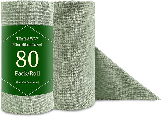 Jessy Home 80 Pack Microfiber Cleaning Cloth Roll Reusable Paper Towels 12"x12" Tear Away Cloth, Microfiber Towels for Cars, Wash Cloths, Lint Free Rags for House, Kitchen,Window,Cleaning Supplies