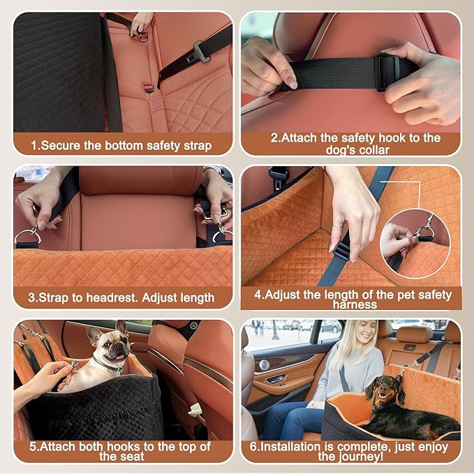 Vivifying Dog Car Seat for Back Seat, Booster Travel Bed for Medium Large Dogs or 2 Small Dogs, 4" Raised Foam Cushion, Safety Leash & Washable Cover, Soft Dog Booster Seat for Cars, Trucks & SUVs