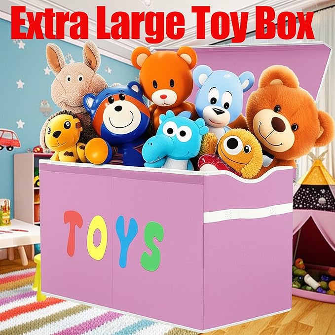 YOLOXO Toy Box Chest, Collapsible Sturdy Storage Bins with Lids, Extra Large Kids Toy Storage Organizer Boxes Bins Baskets for Kids, Boys, Girls, Nursery Room, Playroom, Closet (Classical Pink)
