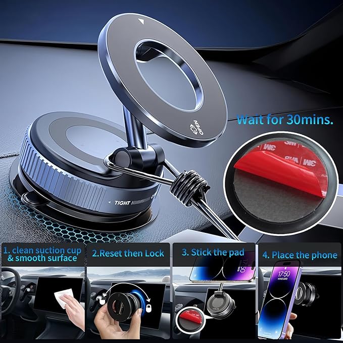 YAOKEEP Magnetic Car Phone Holder for Magsafe [96+LBS Suction & 2800gf Magnetic],360°Adjustable Vacuum Suction Cup Car Phone Mount,Car Mount for iPhone 17 Pro Max 16 15 14 13 12 and All Smartphones