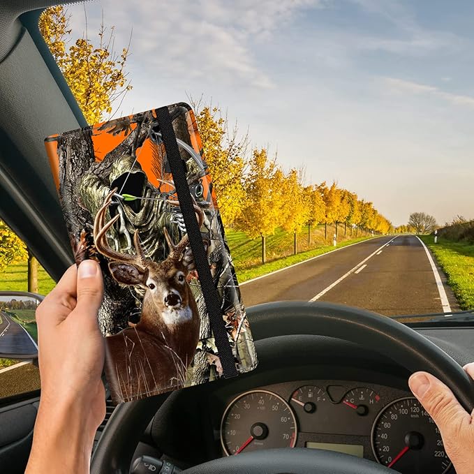 Car Registration and Insurance Card Holder, Premium Leather Vehicle Wallet Cover for Glove Box Car Organizer Drivers License / Cards / ID - Essentials Document Holder, Camo Camouflage Deer Hunter
