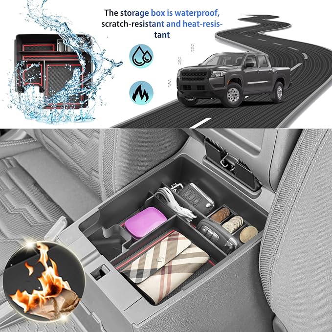SHAOHAO 2 Pcs for 2025 2026 Nissan Frontier Center Console Organizer for 2022-2025 2026 Nissan Frontier Accessories (S/SV/Pro-X/Pro-4X/SL) Console Tray & Cup Holder Space Expand Armrest Box Organizer