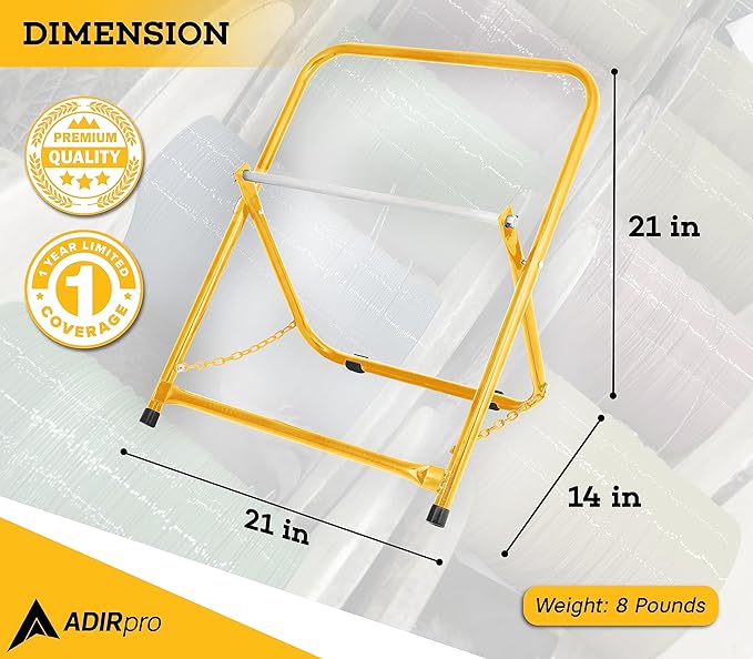 AdirPro Single Axle Cable Reel Caddy | Industrial Steel Wire Dispenser with Adjustable Spindle | Holds Reels Up to 20 in Diameter & 100 lb | Portable Design | Yellow