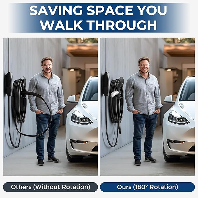 VIPTOO Tesla Charger Wall Mount Holder, Charging Cable Organizer with 180° Rotation for Model 3/Y/S/X, Unique Sports Car Design