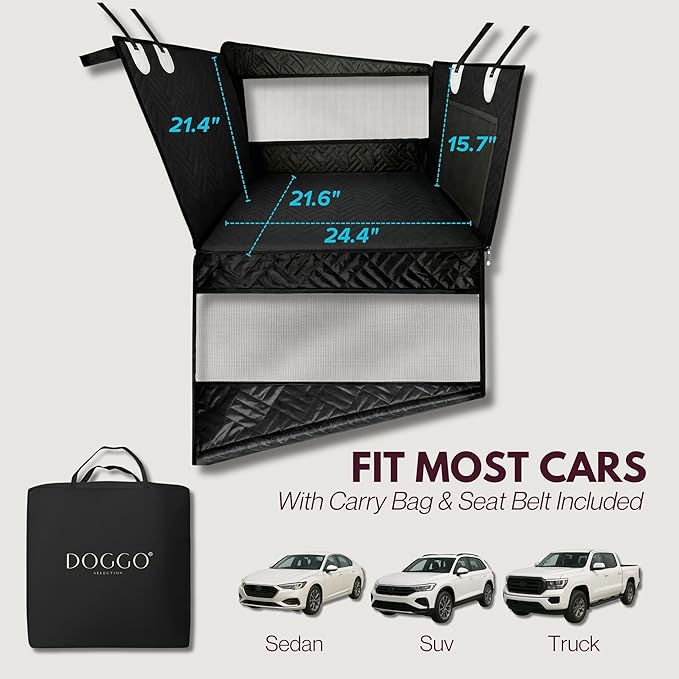 Dog Car Seat Cover with Hard Bottom – Back Seat Extender for Small & Medium Dogs, Waterproof & Non-Slip Hammock, Reinforced & Stable Design with Storage Pockets for Cars, SUVs & Trucks (Black)