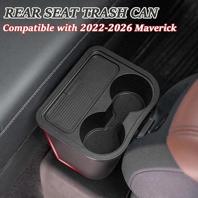TOPINSTALL 2026 Full Upgrade Trash Can for 2022-2026 Ford Maverick, Multi-Purpose Storage Box Drink Holder Truck Trash Bin for Backseat Passenger Interior Accessories