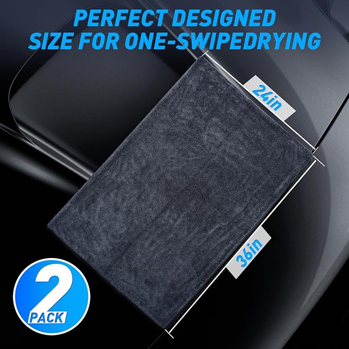 2-Pack1200 GSM Car Drying Towels (24" x 36") Car Drying Towel Extra Large Ultra Absorbent Drying Towel for Cars and Trucks, Without Streaks, Scratches, or Water Spots (Gray-Green)