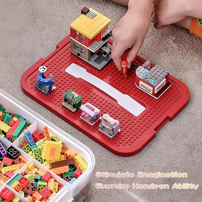 Toys Organizer Storage Case for Lego Box Kids Toy Stackable Building Blocks with Lids Bins Adjustable Lego Storage Containers Plastic Toy Box 3 Layer (Red)