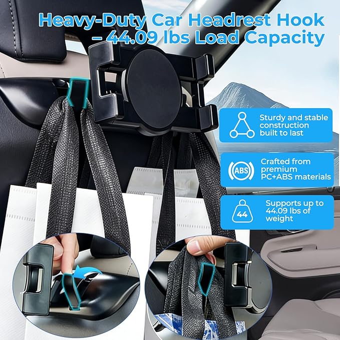 Car Tablet Holder with Hooks for Volvo XC90 XC60 S60 S90 V60 V90 Accessories, Car Headrest Mount Holder Compatible with iPad Pro Air Mini, Galaxy Tabs, 4.7-12.9 Inch Phones & Tablets, Black