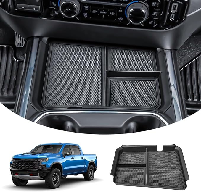 EDBETOS Front Center Console Organizer Tray for 2024 2025 2026 Chevy Silverado 2500HD/3500HD Console Compartment Cover Insert Hidden Organizer (Full Console w/Bucket Seats Only ! Not for Sierra!)