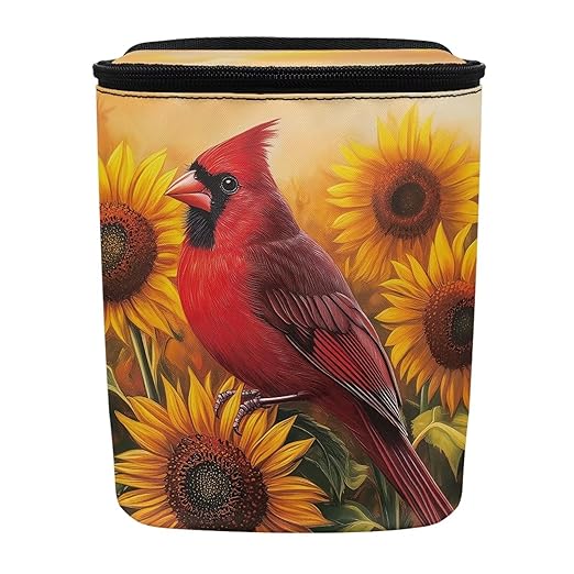 Talayituse Cardinal Sunflower Print Car Trash Can Portable Auto Garbage Bin Multifunctional Vehicle Interior Accessories with Adjustable Straps Universal Fit Truck SUV Sedan