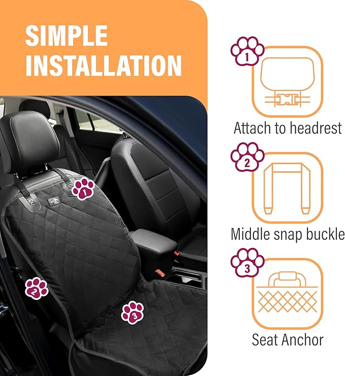 Active Pets Dog Car Seat Cover, Waterproof Front Seat Protector for SUV Truck Sedan, Pet Safety Travel Comfort System with Universal Fit, Grey