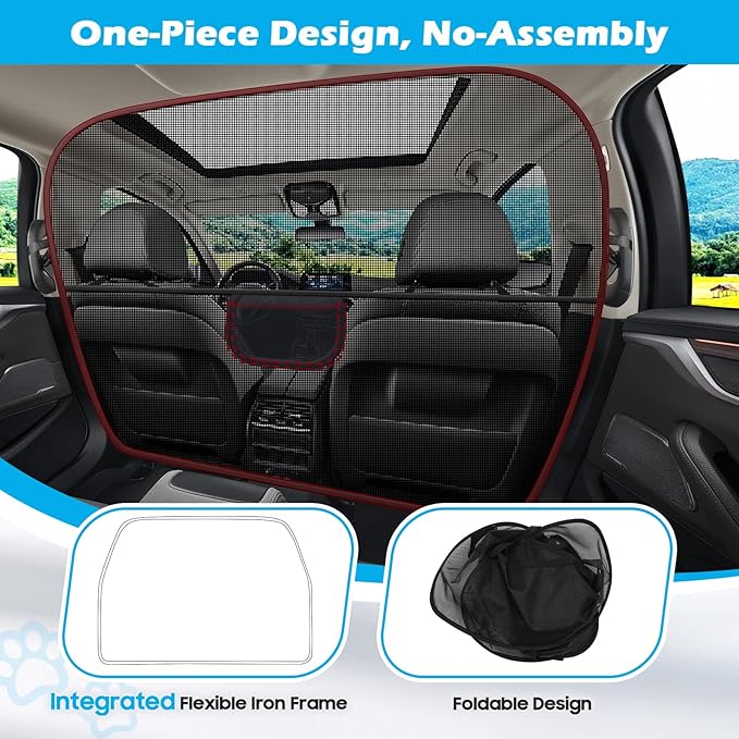 Dog Car Barrier Behind Front Seat, 51.2" Wide Car Pet Barrier One-Piece Design, Dog Car Divider Back Seat Barrier Small Crossover, Compact Car and Crossover