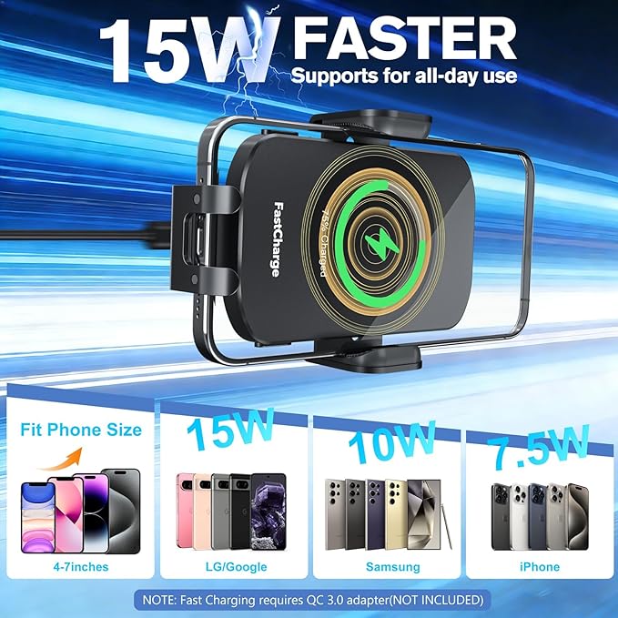 Wireless Car Charger,【80+LBS Safest Strongest】 2026 Upgrade Car Phone Holder Mount 15W/10W/7.5W Fast Charging 360° Rotation for Dashboard Windshield Vent Compatible with iPhone 17 16 Samsung