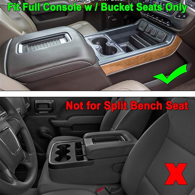 JKCOVER Compatible with (2014 2015 2016 2017 2018) Chevy Silverado/GMC Sierra， (2015-2020) Chevy Suburban/Tahoe/GMC Yukon Center Console Organizer Tray Accessories - Full Console w/Bucket Seats ONLY