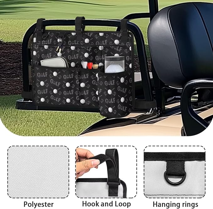 Golf Cart Storage Bag Non-Slip Golf Cart Rear Seat Organizer with 4 Pocket for Ezgo Yamaha Club Car and Other 2-Seat Golfs Carts