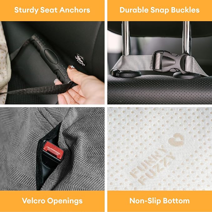 FUNNY FUZZY Dog Car Seat Cover for Back Seat, Back Seat Pet Cover for Dogs Waterproof, Scratchproof Dog Backseat Cover, Non-Slip Bench Car Seat Protector, Universal Fit Most Cars, SUVs, Trucks, Grey
