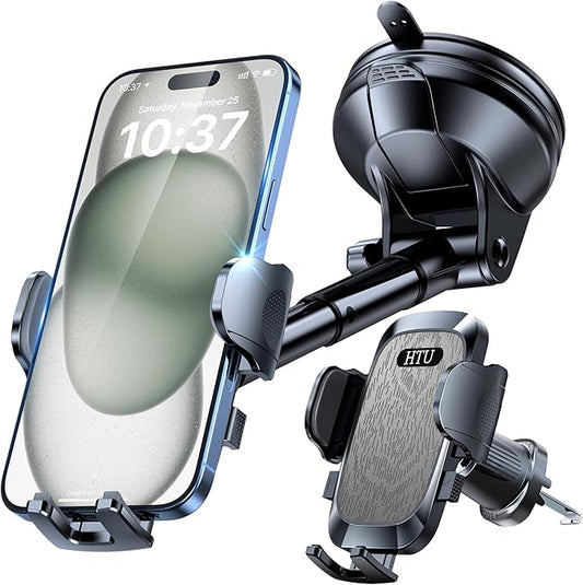 [2025 True Military-Grade] Car Phone Holder [Upgraded Strongest Suction & Clip] Cell Phone Mount for Dashboard Windshield Vent,Truck Cradle Stand for iPhone 16 Pro Max Samsung Android (‌Charcoal Grey)