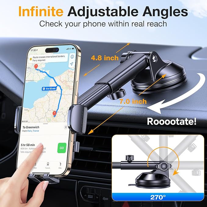 Romuto Car Phone Holder Mount【Strongest Suction】 Phone Mount for Car Cell Phone Holders for Your Car Accessories for Women Men Dashboard/Windshield/Vent/Camera Mounts Stand Holder for iPhone Samsung