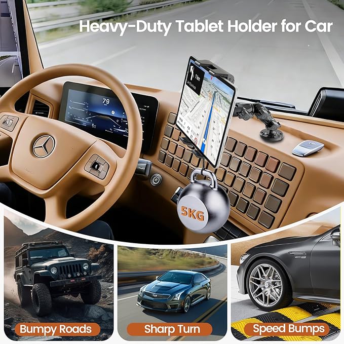 OHLPRO Heavy Duty Truck Tablet Mount - Drill Base iPad Dashboard Holder, 360° Rotating 2-Stage Adjustable Arm for 5-13" Tablets, Secure Multi-Surface Mount for Commercial Vehicles, Wall, Desk