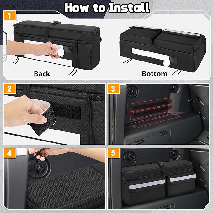 Car Trunk Organizer Compatible With Toyota FJ Cruiser 2007-2021, Multifunctional Car Storage Box with Lid, Double Layer Bag with 3 Wide Hook & Loop Tapes, Both Side with Straps to Fix, Black