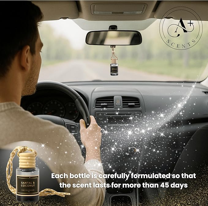 Santal & Coconut - A Fragrant Whisper of Opulent Tropical Serenity! - Luxury Car Hanging Diffuser - Long Lasting Car Freshener - Lasts up to 60 days | A+ Scents