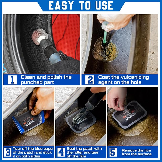 Tallew 50 Pcs Tire Patches 5 Sizes Rubber Radial Tire Repair Patch Plug Kit Heavy Duty Emergency Repair Tool for Puncture Car Truck Bus Tractor Vehicle Motorcycle 32, 42, 58, 65x80, 85x120 mm