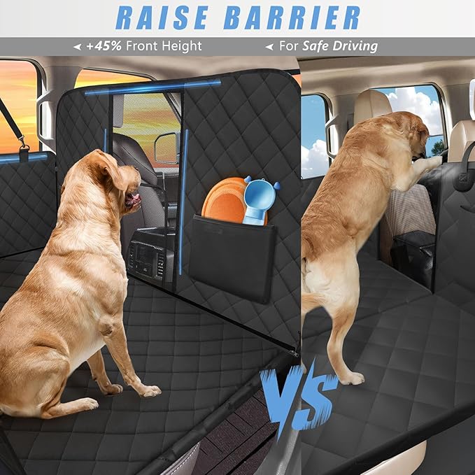 Back Seat Extender for Dogs Truck-Large Space, High Barrier Truck Dog Seat Cover Hold 420lb, Waterproof Pet Dog Hammock for Crew Cab Trucks F150, RAM1500, Sierra, Tundra, Silverado, Black