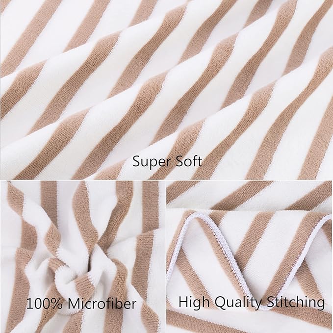 JML Beach Towels, Microfiber Bath Towel Set, Absorbent and Quick Dry for Adults, Travel, Summer, Sport, Swimming, Pool, Yoga, Camping, 6 Pack, 30" x 60", Cabana Stripe Coffee and White