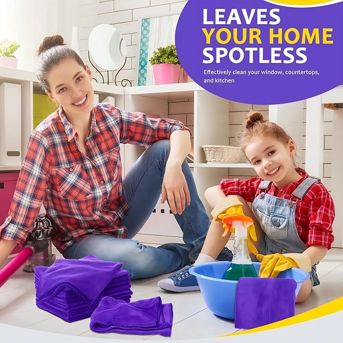 Nuenen Microfiber Cleaning Cloths for Cars 16 x 16 Inch Ultra Absorbent Car Towels Drying Reusable Cleaning Supplies House Kitchen Window Microfiber Towel(Purple,60 Pcs)