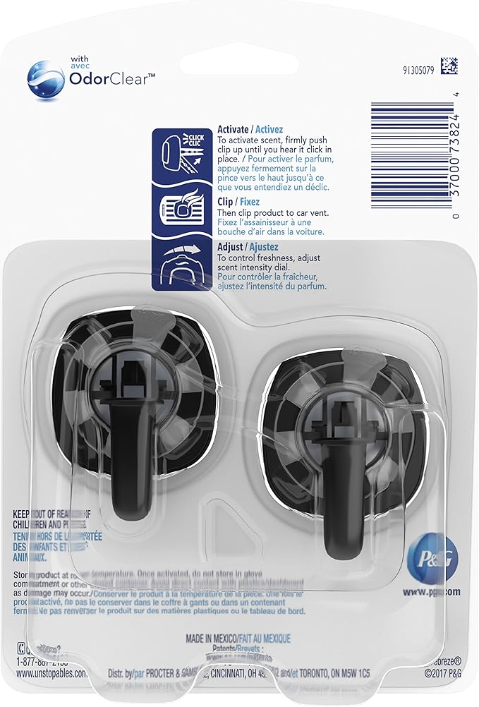Febreze Vent Clip Car Air Freshener, Odor Eliminator, Unstopables Fresh Scent, 2 CLIPS