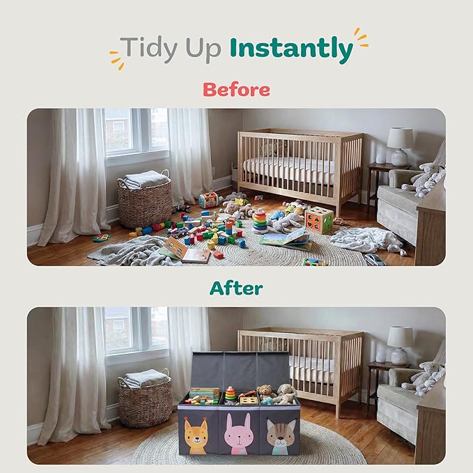 Extra Large Toy Storage Organizer with Lid - Sturdy, Collapsible Toy Chest Storage Box with Cute Design - Toys Bin with Dividers for Kids, Boys, Girls, Nursery, Bedroom, Play room 37"x16"x14"