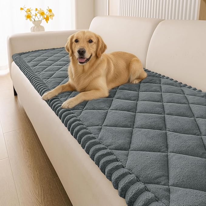 Smiry Fuzzy Couch Cover for Dogs, Non Slip Washable Pet Sofa Cover, Scratch Proof Hair Resistant Plush Sofa Slipcover, Pet Friendly Couch Cushion Protector for Cat, Dark Grey, 27.6" x 47"