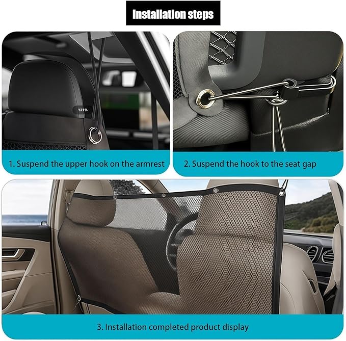 Dog Net for Car - Backseat Barrier Luggage Guard | Black Between Seat Safety Barrier for Vehicle | Heavy-Duty Foldable Isolation Net, Non-Slip Car Accessories for Safe Driving Pet Transportation