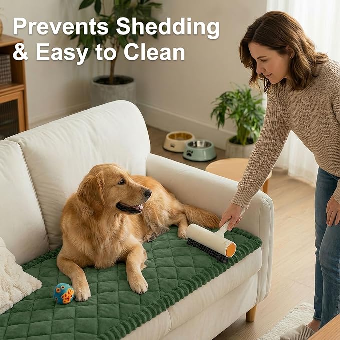 Smiry Fuzzy Couch Cover for Dogs, Non Slip Washable Pet Sofa Cover, Scratch Proof Hair Resistant Plush Sofa Slipcover, Pet Friendly Couch Cushion Protector for Cat, Green, 27.6" x 88"