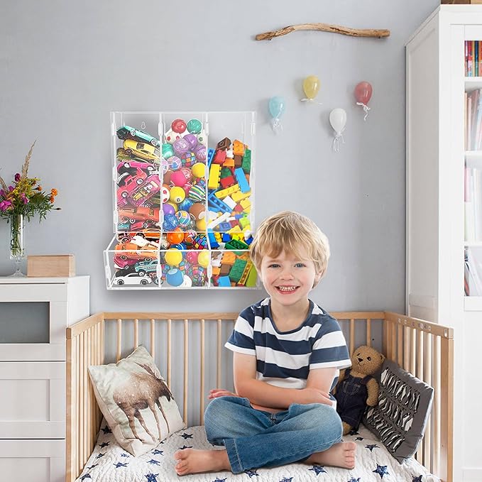Montex Acrylic Wall Toy Dispenser, Acrylic Wall Storage, Play Room Organization Hanging Organizer for Kid's Playroom, Blocks, Cars, Snacks