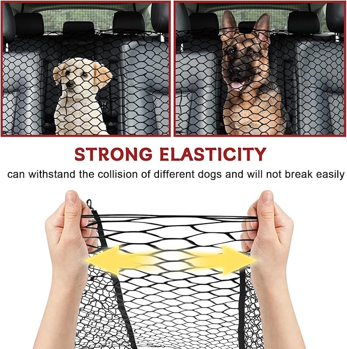 vvag Universal Adjustable Dog Car Barrier for SUVs Trucks,Easy-Install Mesh Pet Divider & Backseat Safety Net for Travel