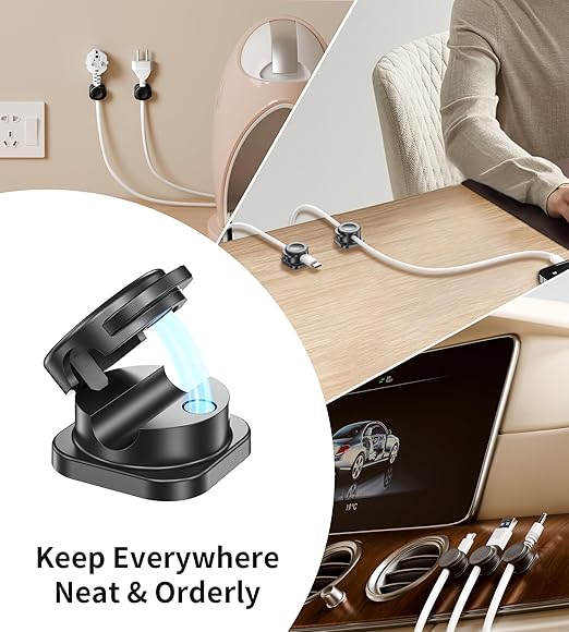 [16 Pcs] Cord Organizer, Magnetic Cable Clips Cable Management, Wire Organizers with Enhanced Adhesive, Desk Organizer Office Desk & Computer Accessories for Office Desk Nightstand Wall Car