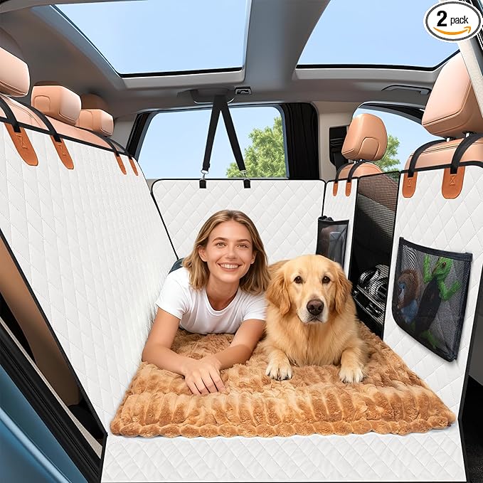 Dog Car Seat Cover Set for Back Seat, Back Seat Cover + Pet Bed Mat Perfect with Mesh Window, Hammock 600D Heavy Duty Scratch Proof Nonslip Durable Soft Back Seat Covers for Cars Trucks and SUVs