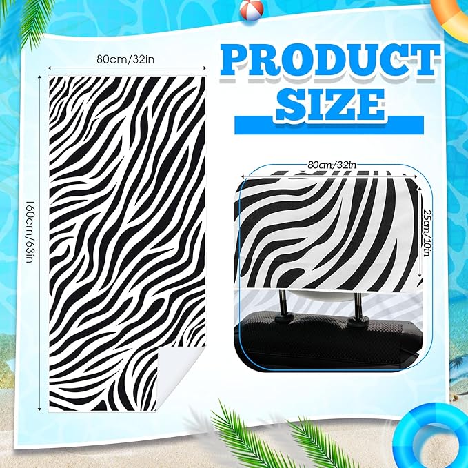 Hahafelt 2 Pack Car Seat Towel Covers with Storage Bag 63 x 32 Inch Athletic Running Towel Seat Sweat Washable Non Slip Cover Gift for Car Outdoor Sport Activities (Zebra)