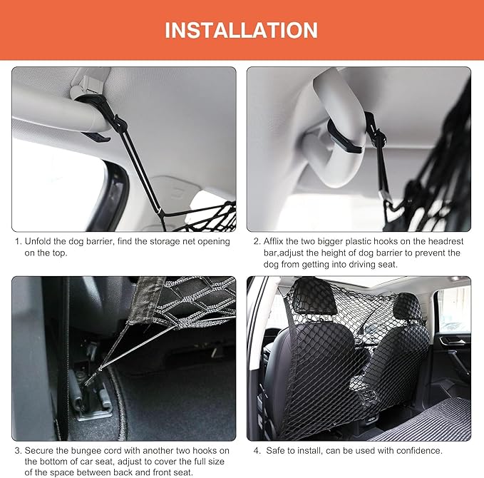 Car Dog Barrier Net for Toyota Sequoia 2007-2020, Easy to Install and Remove,with Flexible Bungee Cords Adjustable,Dual Layer Safety Net,Pet Restraint